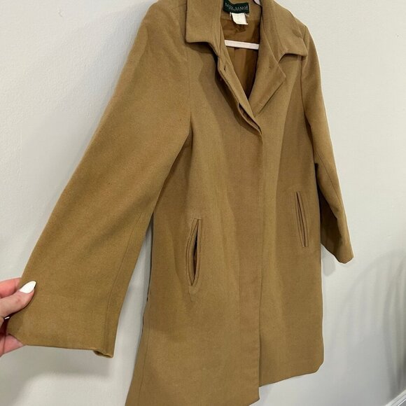 Vintage Harve Bernard Wool Peacoat Tan Button Down Women’s Size Medium - Picture 4 of 6